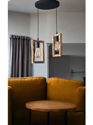 Normadia Eskitme Ahşap Siyah Sarkıt Avize Çiftli, Şık ve Retro Tasarım