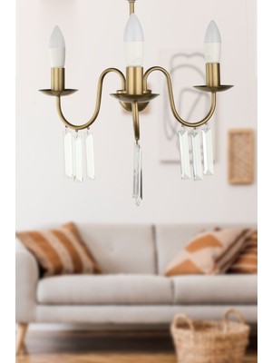 Normadia Şık 3’lü Taşlı Eskitme Avize, Modern ve Zarif Aydınlatma Parçası