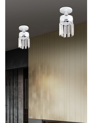 Normadia Nairobi Beyaz Kristal Taşlı Krom Silindir Avize, Şık ve Modern Tasarım