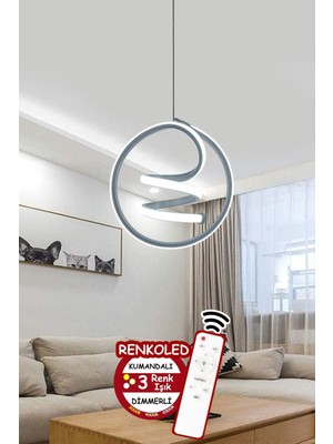 Normadia Modern Sarkıt LED Avize, 3 Renk Gümüş Gri Kasa