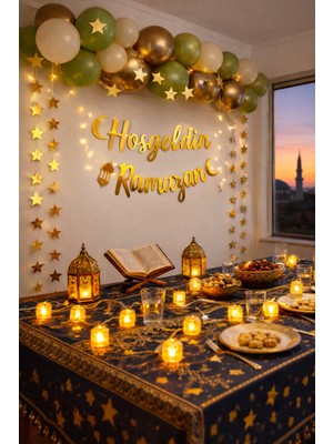 Pairla Hoşgeldin Ramazan Gold Yazı Ledli Zincir Balon Seti 11 Ayın Sultanı Ramazan Temalı LED Işıklı Süsleme Seti Süsleri Seti Hoşgeldin Ramazan Süslemeleri