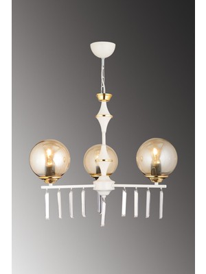 Normadia Beyaz 3'lü Bal Glop Kristal Avize, Lüks Camlı Tasarım