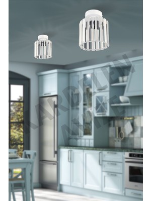 Normadia Şık Beyaz Tekli Kristal Taşlı Aşağı Bakan Modern Avize