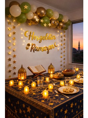 Pairla Hoşgeldin Ramazan Gold Yazı Ledli Zincir Balon Seti 11 Ayın Sultanı Ramazan Temalı LED Işıklı Süsleme Seti Süsleri Seti Hoşgeldin Ramazan Süslemeleri