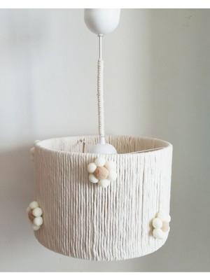 Normadia Şık Silindir Makrome Ekru Sarkıt Avize, Çiçekli Tasarım, Genç ve Çocuk Odası