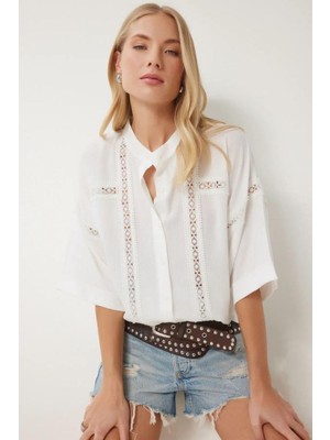 Septemmart Çiçek Işlemeli %100 Pamuk Bohem Kadın Gömlek