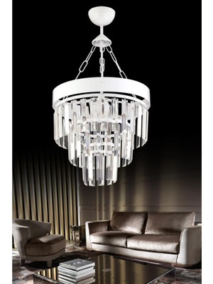 Normadia Şık 30'lu Beyaz Kristal Taşlı Modern Avize