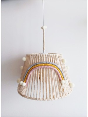 Normadia Ekru Makrome Ip Sargılı Gökkuşağı Aplikeli Bebek ve Çocuk Odası Avize