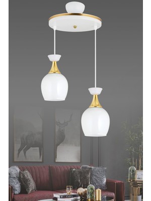 Normadia Iki Parçalı Beyaz Camlı Modern Sarkıt Tepsi ve Fanus Seti