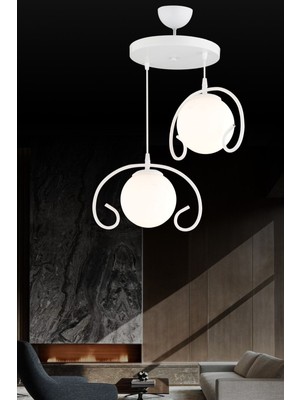 Normadia Beyaz 2'li Kelebek Top Camlı Sarkıt Tepsi Lüks Avize Seti