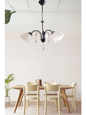 Normadia Şık Kristal Taşlı Üçlü Siyah Avize, Modern ve Işıltılı Tasarım