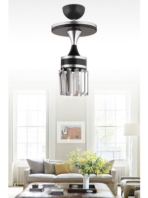 Normadia Nairobi Siyah Kristal Taşlı Krom Silindir Avize, Şık ve Modern Tasarım