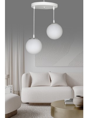 Normadia Modern Beyaz Camlı Sarkıt Tepsi Seti, Şık ve Şeffaf Aydınlatma Dekoru