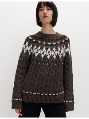 Marks & Spencer Fair Isle Desenli Örgü Yuvarlak Yaka Triko Kazak