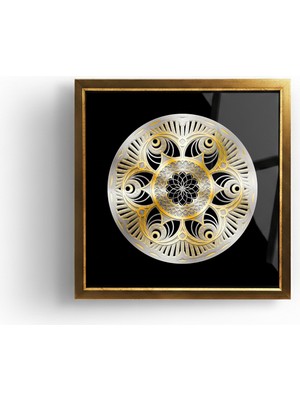 Omsa Grup Aurum Argentumque Lux (Altın ve Gümüş Işığı) – Işık ve Metallic Işıltı Vurgusu, Siyah Zemindeki Kontrastı… 3 Boyutlu 4 Katlı Altın-Gümüş Görünümlü Mandala Desen Camlı ve Lüx Çerçeveli Tablolar...