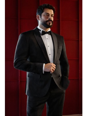 Altınyıldız Classics Slim Fit Dar Kesim Çıkma Şal Yaka Armürlü Damatlık Smokin Takımı