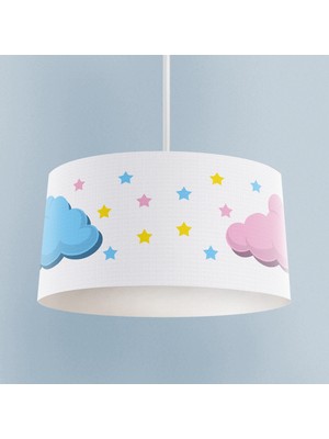 Normadia Pembe ve Mavi Bulut Desenli Çocuk Odası Avizesi, Şık ve Sevimli Aydınlatma