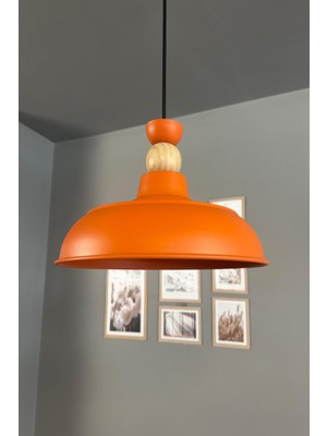 Normadia Turuncu Ahşap Tekli Kafa Başlık Avize, Retro Sarkıt, Ofis ve Salon Aydınlatması