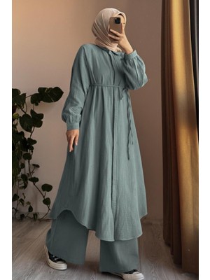 Ande Tesettür Cool Müslin Takım - Petrol Mavi