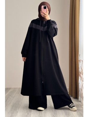 Ande Tesettür Garnili Sweat Takım - Siyah/ Gri