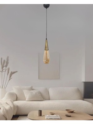 Normadia Şık Damla Bal Cam Sarkıt Avize, Eskitme Metal Gövde, Lüks Dekoratif Tasarım