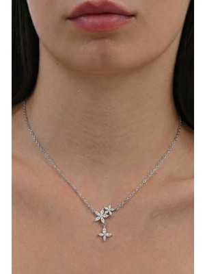 Söğütlü Silver 925 Ayar Gümüş Kolye Rodyumlu Üçlü Lotus Çiçek Tasarım Kadın Kolye - Işıltılı Zirkon Taşlı Kolye SGTL13261RODAJ