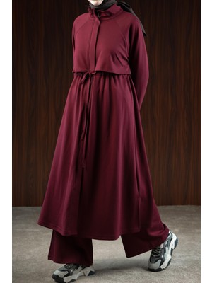 Ande Tesettür Beli Bağlamalı Oysho Takım - Bordo