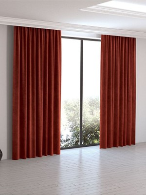 Taç Lüks 1.sınıf Elegance Kiremit Petek Kadife Dokulu Tek Kanat Düz Dikim Ada Fon Perde