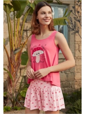 Eros Kadın Pembe Kalın Askılı Şort Pijama Takım