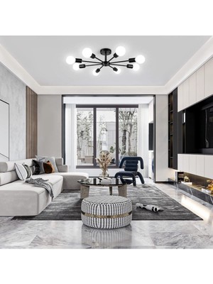 Normadia Modern Siyah Yıldız Dekoratif Avize 8'li, Salon, Mutfak ve Yatak Odası Için