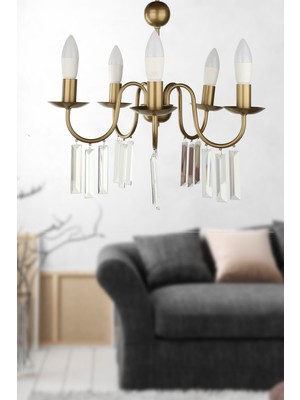 Normadia Şık ve Zarif 5'li Taşlı Avize, Modern Tasarım ve Sıcak Atmosfer Sağlar