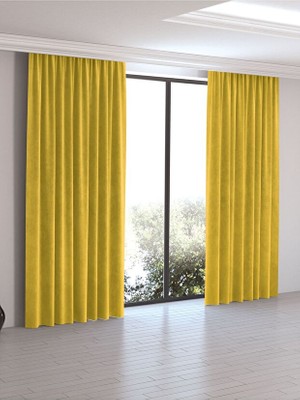 Taç Lüks 1.sınıf Elegance Güneş Sarısı Petek Kadife Dokulu Tek Kanat Düz Dikim Ada Fon Perde