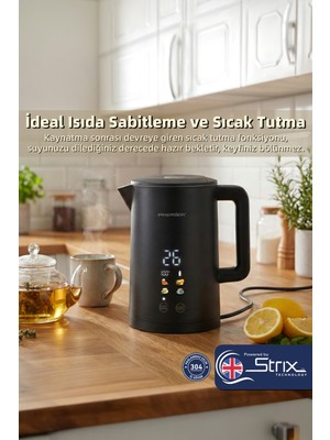 Premier Prk 2215EA Akıllı Su Isıtıcısı - Dijital Ekranlı, Isı Ayarlı, Çift Katmanlı Cool Touch Kettle - 1.5 Litre