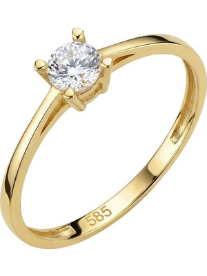 Hakan Mücevherat Kenarları İnce Yüzük 14 Ayar Altın Tektaş