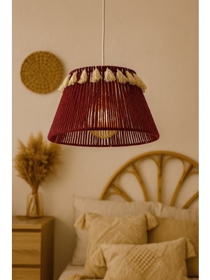 Normadia El Yapımı Bohem Makrome Avize – Bordo, 30 Cm, Şık ve Modern Aydınlatma