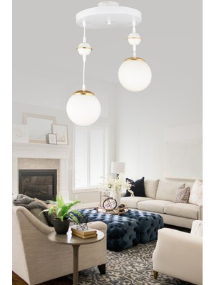 Normadia Şık Beyaz Camlı Sarkıt Tepsi Çift Seti, Lüks Aydınlatma Parçası