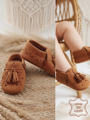 Denokids Erkek Bebek Nubuk Patik Hakiki Deri Taba Yumuşak Taban Ayakkabı 17-21 Numara