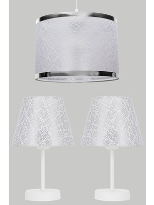 Normadia Şık Dantelli Beyaz Avize ve Abajur Seti, Zarif Aydınlatma Çözümü