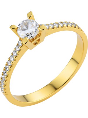 Hakan Mücevherat Kenarları Taşlı 14 Ayar Altın tektaş Yüzük 