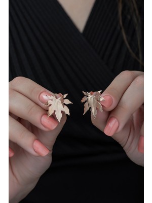 Nereze 925 Ayar Sade Çınar Yaprağı Küpe Kadın Gümüş Küpe