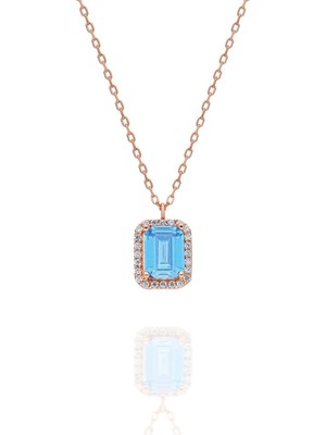 Nereze 925 Ayar Aquamarin Taşlı Tektaş Kolye Kadın Gümüş Kolye