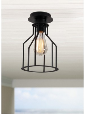 Normadia Retro Metal Tavan Plofyoner Kafes Avize, Siyah, Rustik Tasarım