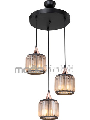 Normadia Modern Siyah ve Bakır Renkli 3'lü Çember Avize