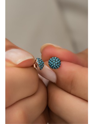 Nereze 925 Ayar Gümüş Minik Turkuaz Taşlı Top Küpe