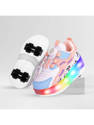 Nils Kız Çocuk Patenli Ayakkabı, Işıklı Rahat Pembe Spor ve Günlük Ayakkabı&sneaker | Yeni Model Tarz Patenli Tekerlekli Ayakkabı