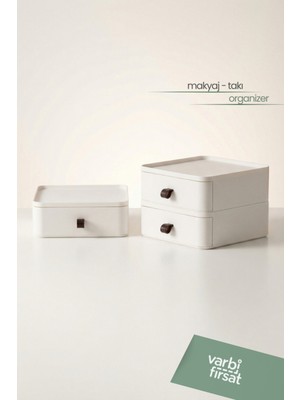 VarBiFırsat 3'lü Takı Makyaj ve Kozmetik Düzenleyici Çekmece Ofis Masa Düzenleyici Beyaz
