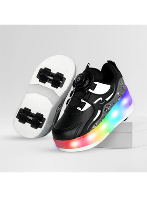 Nils Erkek Çocuk Patenli, Işıklı Rahat Siyah Spor ve Günlük Ayakkabı&sneaker | Yeni Model Tarz Patenli Kaykay Ayakkabı