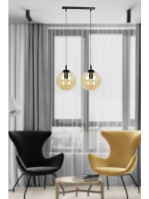 Normadia Şık 2'li Siyah Bal Camlı Sıralı Avize, Modern ve Zarif Aydınlatma