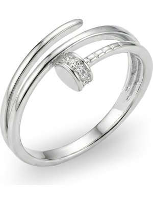 Söğütlü Silver 925 Ayar Gümüş Yüzük Zirkon Taşlı Çivi Tasarım 3 Sıra Görünümlü Modern Yüzük