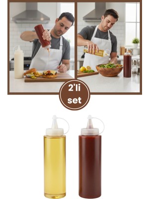 Flora Kapaklı Şeffaf Yağdanlık ve Sosluk 2’li Set, Yağ Sirke Ketçap Mayonez Çikolata Şişesi 700 ml 2 Adet